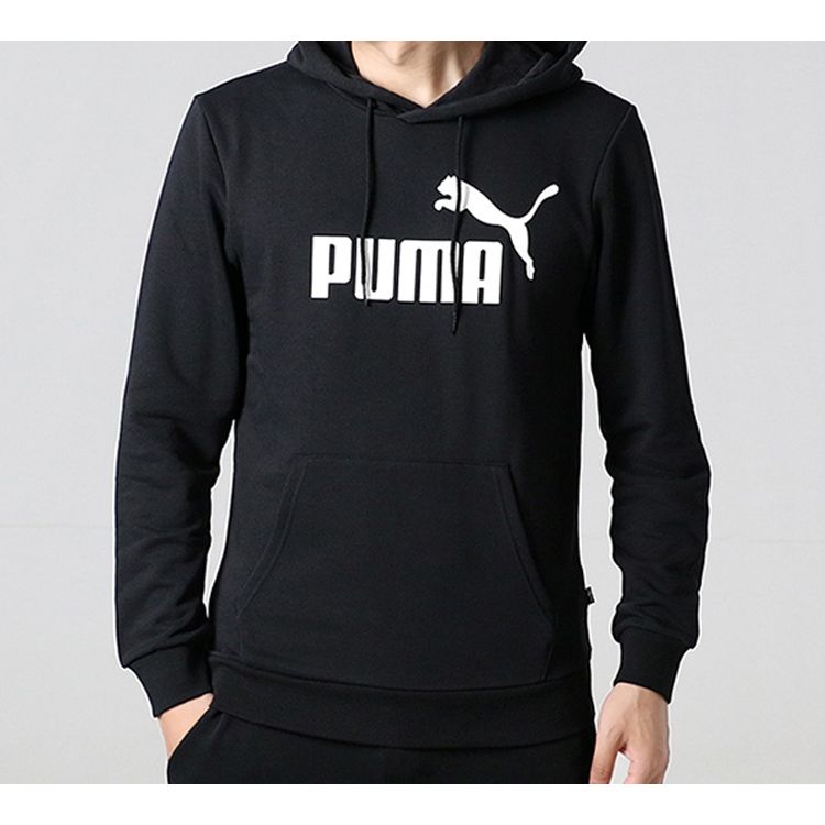 Puma Essential Hoodie With Large Logo Men Tops Black 855461-01