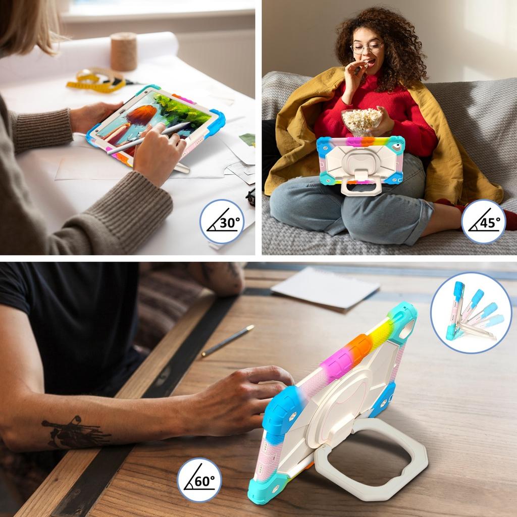 For Apple iPad 9.7 (2017) 360° Rotating Grip Heavy Duty Protection Stand TPU+PC 3in1 Anti-knock Shockproof Tablets PC Case