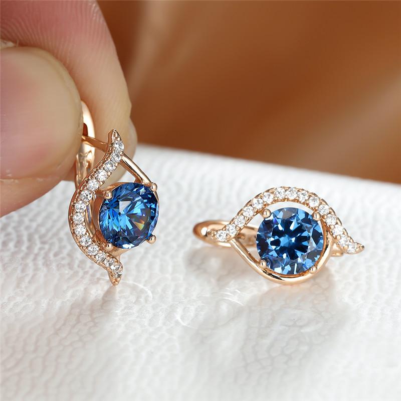 Purple Crystal Round Stone Earrings Trendy Multicolor Zircon Hoop Earrings Vintage Gold Color Wedding Earrings For Women Jewelry