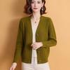 Женский вязаный кардиган, свитер, куртка, весна-осень, короткий однотонный трикотажный кардиган с V-образным вырезом