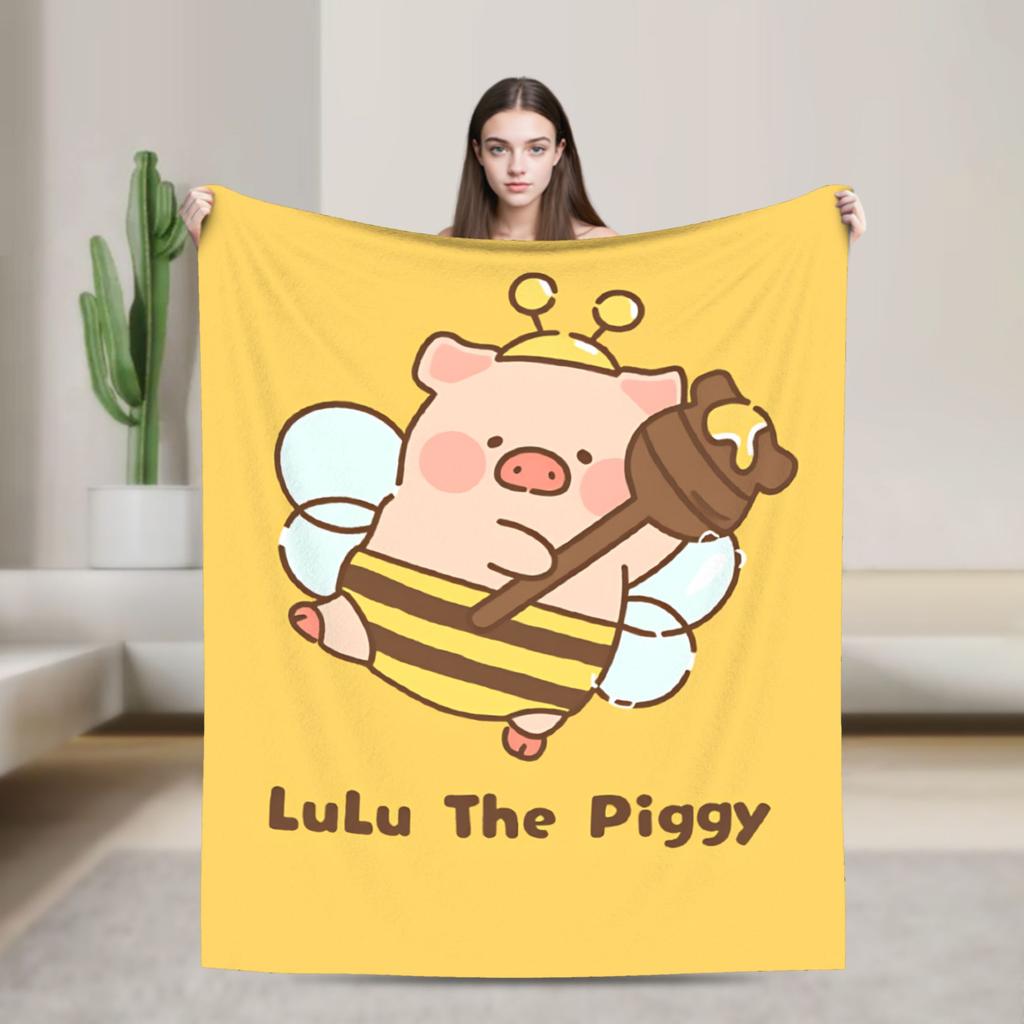 Cartoon L-Lulu Pig Warm Soft Blankets Travel Office Throw Blanket Street Trend Couch Chair Flannel Bedspread Sofa Bed Cover
