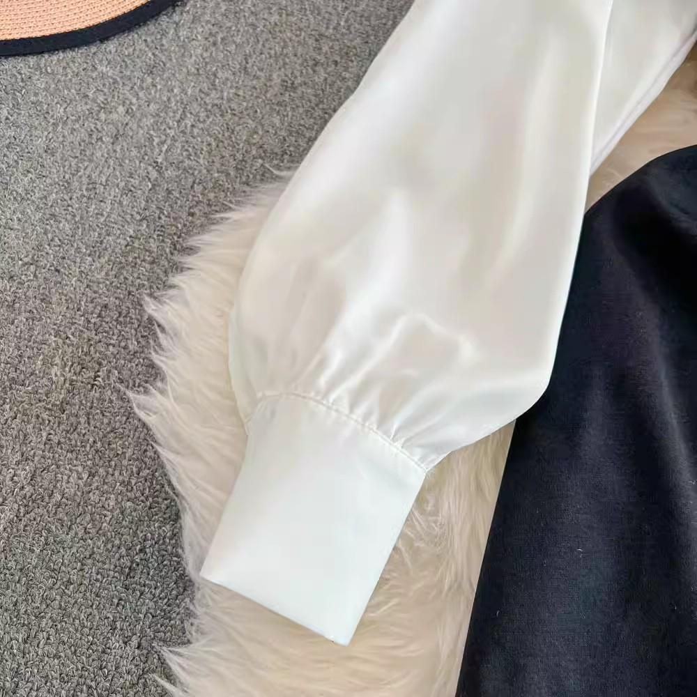 Платье-русалка французского осеннего черно-белого цвета, элегантное женское, с квадратным воротником, рукавами-фонариками, эластичное облегающее платье миди