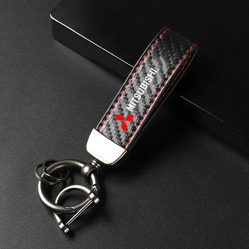 Car PU Leather Keychain Car Carbon Fiber Leather For Mitsubishi Outlander Lancer EVO  ASX Pajeros Car Accessories