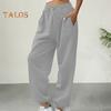 Women Sweatpants Elastic High Waist Adjustable Drawstring Harem Pants with Pockets Solid Color Loose Lounge Pants