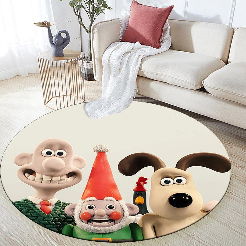 Wallace and Gromit2 Round Area Rug,Carpet Rug for Living Room Bedroom Sofa Playroom Decor,Non-slip Floor Mat