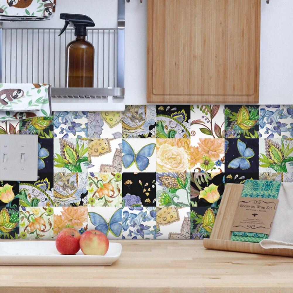 24 шт., многоцветная наклейка на плитку, напольная наклейка с цветком, настенная наклейка для кухни, ванной комнаты, самоклеящаяся водонепроницаемая наклейка на стену 15X15 см