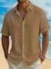 Men's Summer Short-Sleeve Button-Up Shirt, Vintage Caramel Color Basic Style with Notched Lapels, Simple Commuting Casual Versatile Solid Color Men's