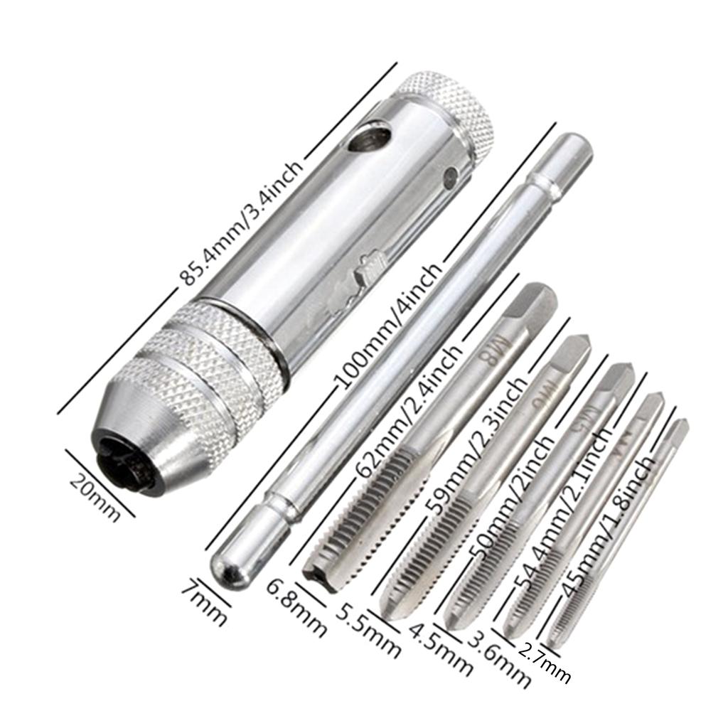 Upgraded T-Handle Ratchet Tap Holder Wrench Adjustable with M3-M8 Metric Tread Tap Manual Tapping Accessories Alloy