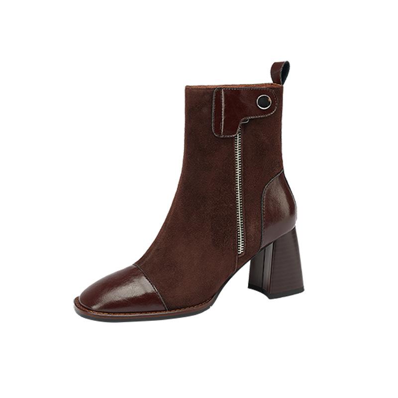 2021 Осень и зима Новые женские французские ретро-ботфорты на высоком каблуке, повседневные европейские и американские ботинки Martin с толстым каблуком и боковой молнией