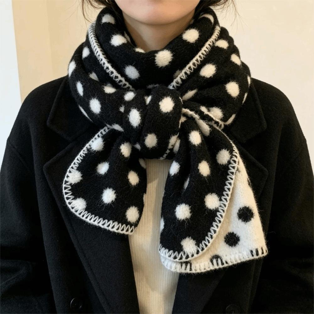 Korean Style Wool Scarf Lightweight Neck Warmer Fashion Polka Dot Scarf Gift