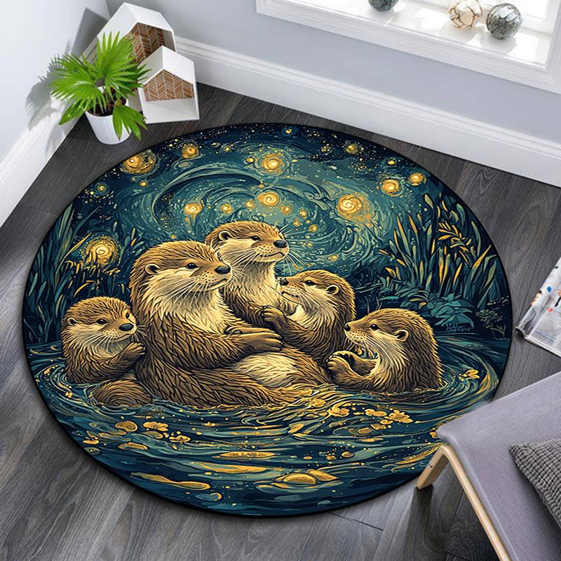 Otters Round Area Rug,Carpet Rug for Living Room Bedroom Sofa Playroom Decor,Non-slip Floor Mat
