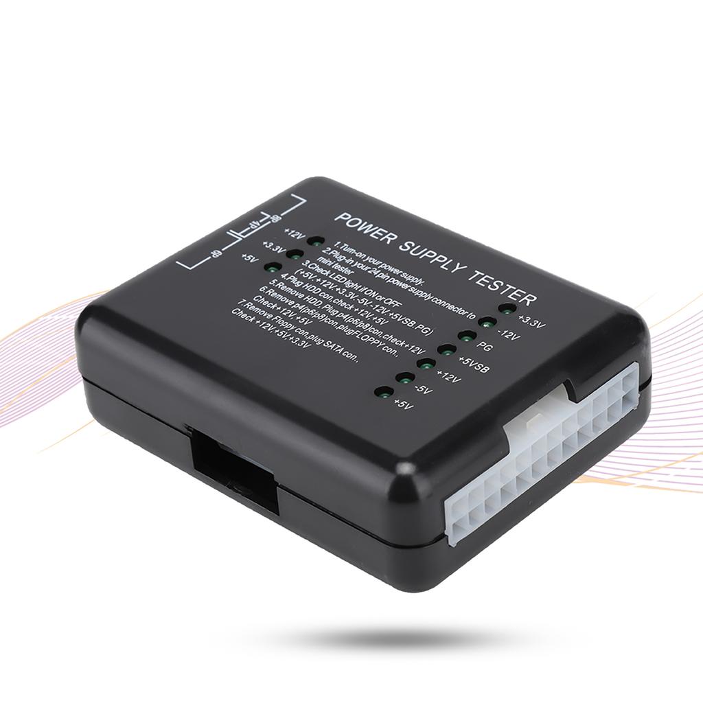 Black Computer PC Power Supply Tester 24Pin Compatible PSU ATX SATA HDD With Indicator Light