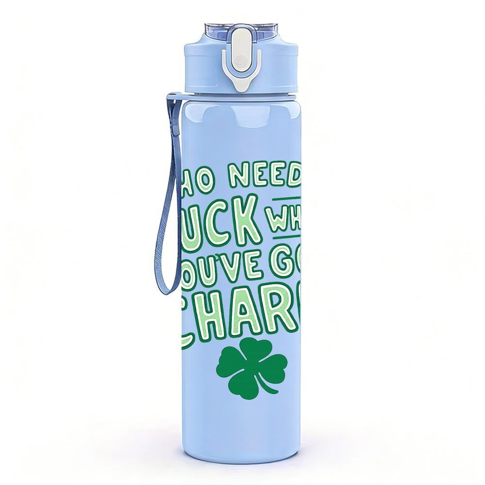 1PC Luck Of The Irish Clover Quote 750ml Color Plastic Sports Water Bottle Leakproof Flip Straw Lid Suitable for Sports Office Home Use