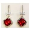 [R8467] - Silver Red 'Sissi' Designer Earrings - 35x15 Mm