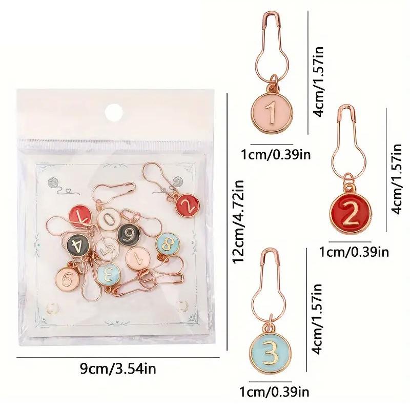 10-Pack Metal Sewing Supplies Organizer Enamel Numbered Embroidery Markers Crocheting Crochet and Knitting Tags Sewing Storage