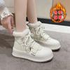 Fashion Winter Thicken Plush Ankle Boots Women 2024 New Warm Pu Leather Snow Boots Woman Black Winter Lace-Up Flat Heels Cotton Shoes