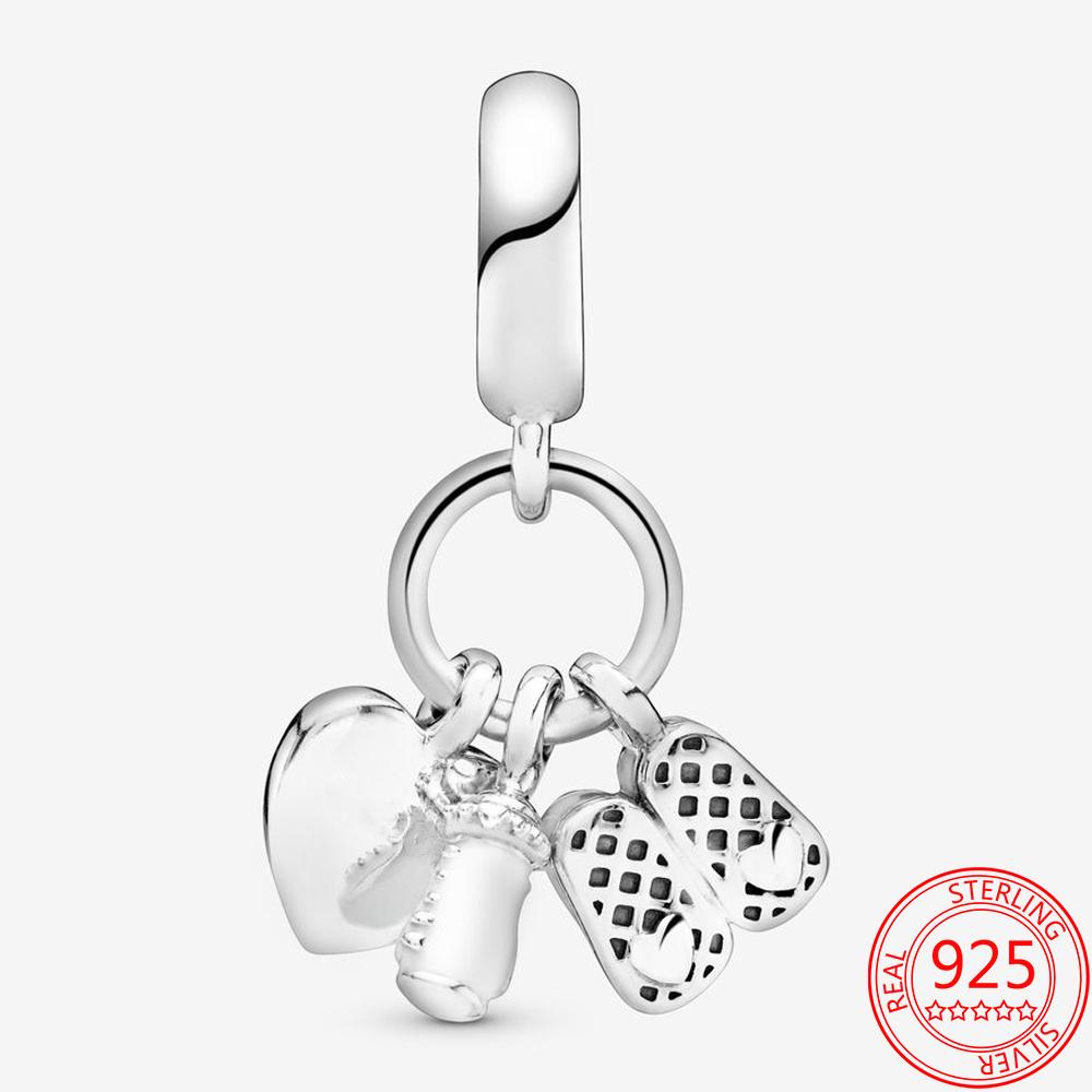 Real 925 Sterling Silver Baby Bottle and Shoe Dangle Charms Fit Original Fashion Bracelets Exquisite Gifts