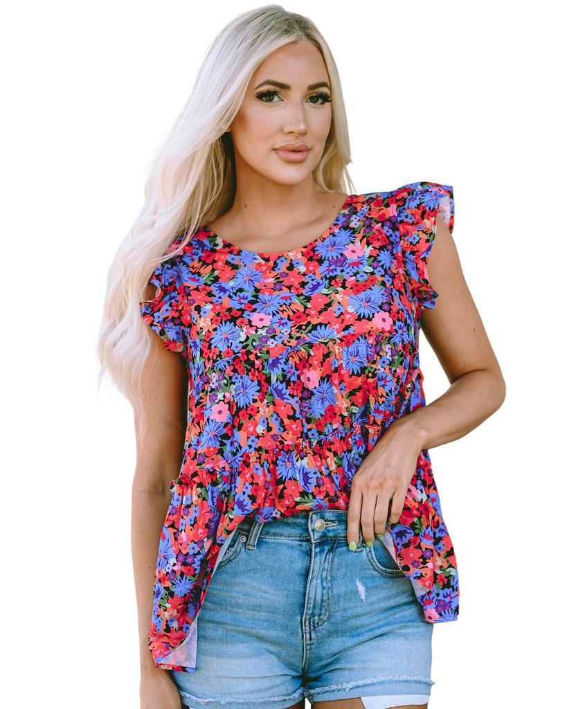 Azura Exchange Топ Babydoll с короткими рукавами и оборками с цветочным принтом
