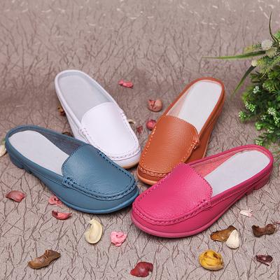 Женские тапочки-слайдеры, мягкие мюли, лоферы, повседневные элегантные летние кожаные сабо, оранжевые, розовые, синие мокасины, туфли больших размеров