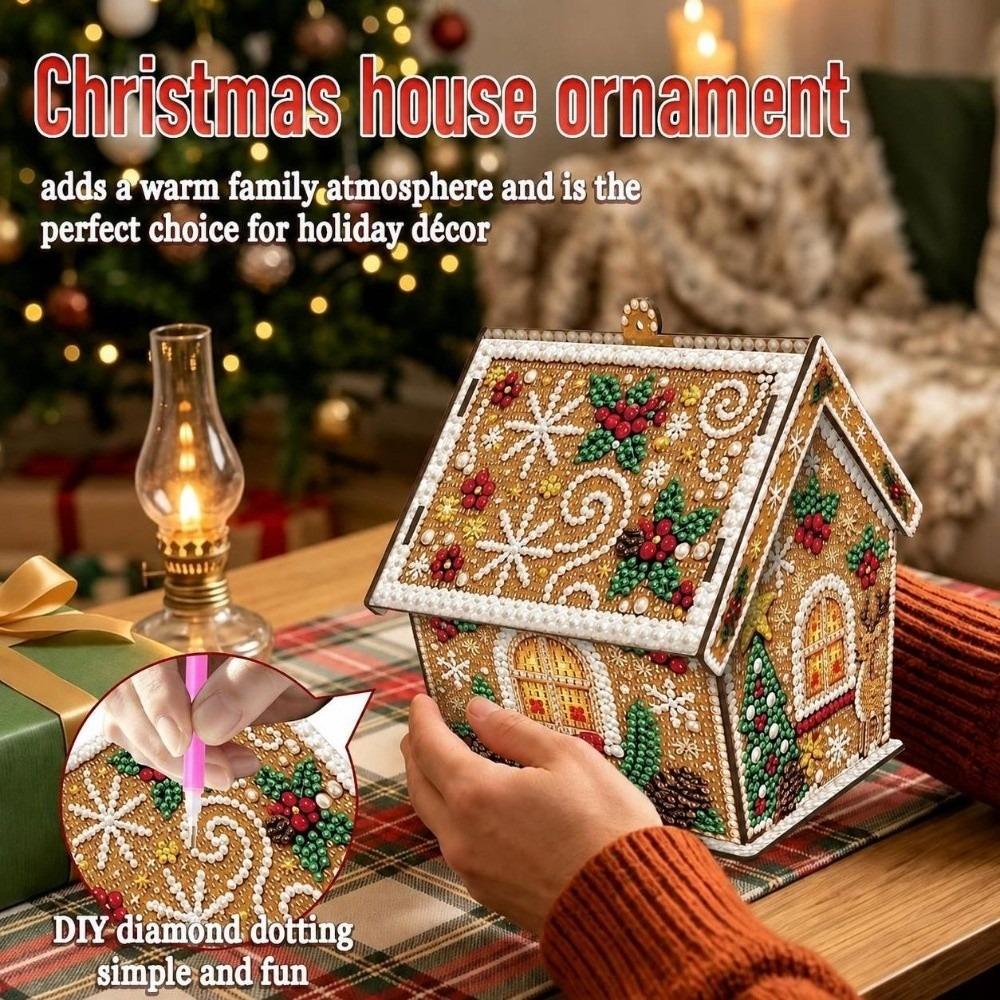 Wooden House Christmas Painting Kit Four-sided 3D House Ornament New Year