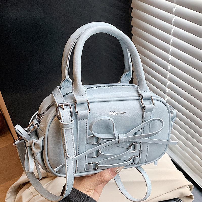 2025 New Simple Ballet Style Lace-up Niche Portable Boston Bag Casual Niche Versatile Foreign Style Messenger Bag