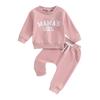 Baby Girls 2-piece Outfit, Long Sleeve Crew Neck Letters Print Sweatshirt with Elastic Waist Sweatpants Fall Clothes
