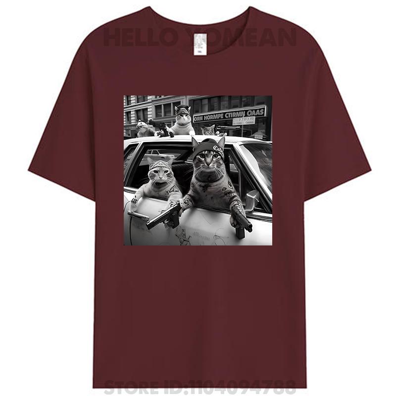 Funny Gangster Cats Street Cat Design Women Men's Cotton T-Shirt Tee Shirts Tops