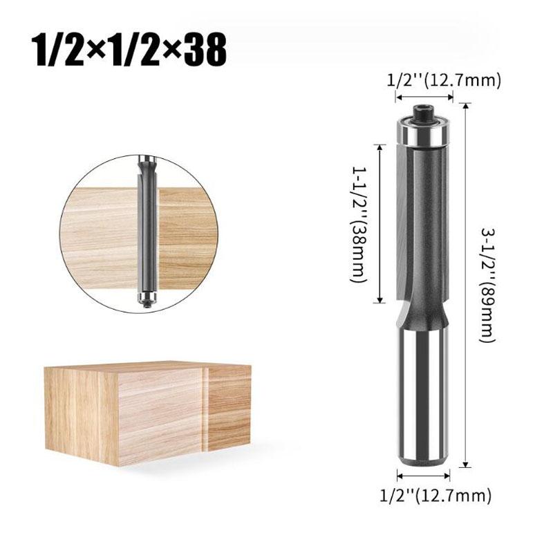 Набор удлиненных прямых фрез с хвостовиком 12 мм, 1/2 дюйма, фрезы для заподлицо с подшипниками, фрезы по дереву, деревообрабатывающие инструменты