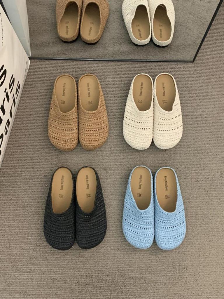 Women's Handmade French Roman-Style Breathable Closed-Toe Summer Half Slippers