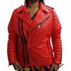 Womens Red Color Genuine Lambskin Leather Biker Jacket |Womens Fit Motobiker Jacket | Handmade Qultet Winter Leather Jacket
