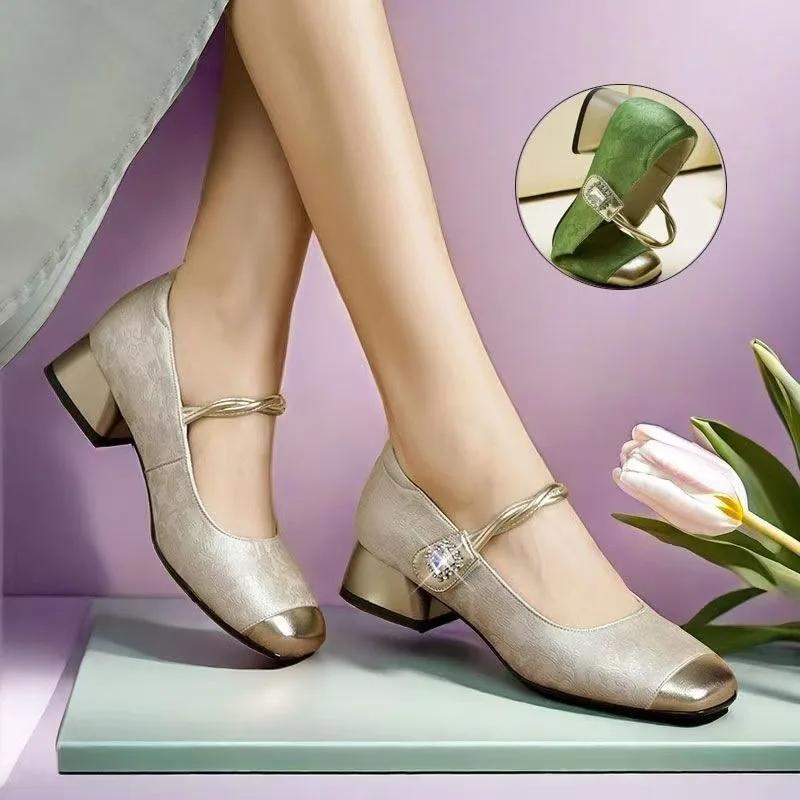 Туфли женские Мэри Джейн на высоком каблуке женские модные туфли-лодочки женские разноцветные квадратные носки со стразами на среднем каблуке женские