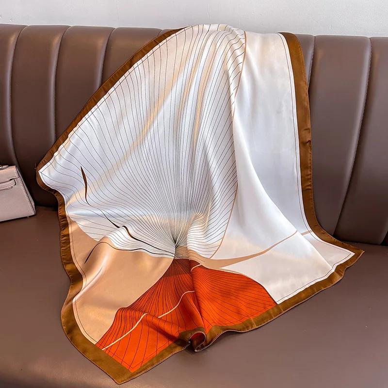 Silk Satin Neck Scarf For Women Fashion Bandana Head Small Hijab Scarves 70cm Square Kerchief Luxury Print Hair Scarf For Ladies