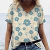 Floral Print T-shirt for Women, Casual Short Sleeve V-neck T-shirts, Loose-fitting Streetwear for Women, Fashionable Everyday Clothes
