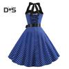 Женское платье миди с бретелью через шею, шнуровкой, облегающим, с высокой талией, бантом, без рукавов, А-силуэта, свободным подолом, принтом в горошек, в стиле ретро 50-х 60-х годов, женское платье для выпускного вечера с открытой спиной