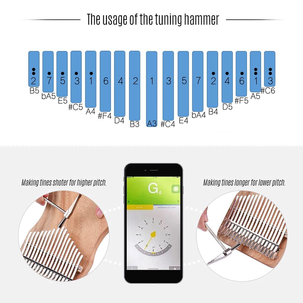 Summina 17 Key Thumb Piano Kalimba Camphor Tree with Carry Bag C Tone Music Book Musical Scale Sticker Tuning Hammer Accompaniment Chain Tassel