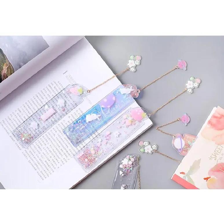 12CM Cute Oil Ruler Quicksand Bookmark Measuring Straight Rulers Pendant Bookmarks Gift Stationery Drafting Supplies