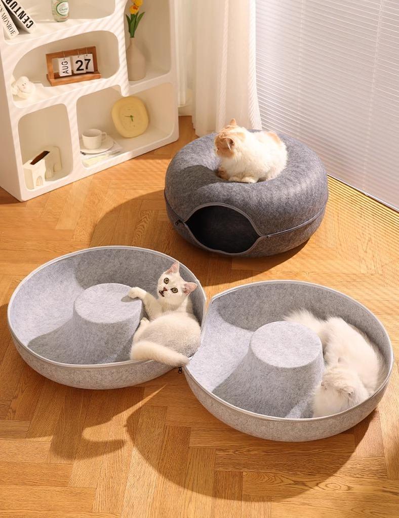 Универсальная фетровая кровать-пончик для кошек «Четыре сезона» с туннелем и игрушкой