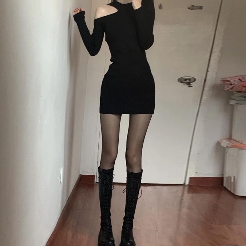 Женское облегающее однотонное платье с открытыми плечами Pure Wind Sexy Royal Sister Wind Bottom Sweater Wrapped Hip Dress