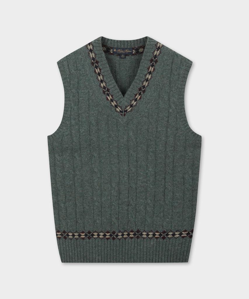 Brooks Brothers Wool Cable Pattern Vest (Green) (Bbwvmmf401)