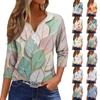 Women's Fashion Casual Printed V-Neck Short Sleeve Decorative Button Three-quarter Sleeve T-Shirt Top
