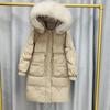 Winter Autumn Women Loose Padded Zipper Solid Color Long Jacket Fur Hooded Collar All Match Warm White Duck Down Coat