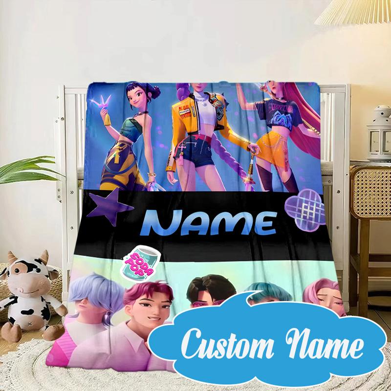 Custom Name Fantasy Night Trio K-Pop Blanket bed sofa Blanket Flannel Blanket for Camping, Hiking, Picnic Essentials,gift for Fan family