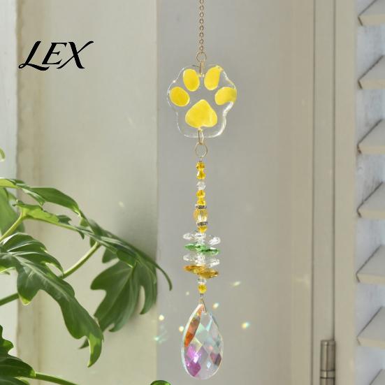 Crystal Rainbow Reflector Cat Paw Wind Chimes, Suncatchers for Windows Hanging, Water Drop Pendant Prism Maker Indoor Outdoor Home Garden Decor Cute