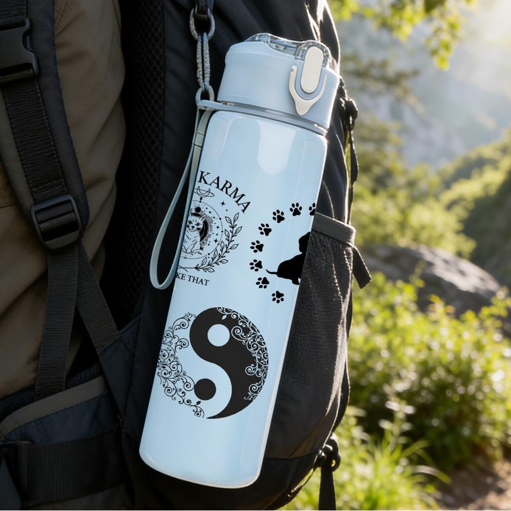 1PC Paw Yin Yang Symbol Graphic,750ml Color Plastic Sports Water Bottle,Leakproof Flip Straw Lid,Suitable for Sports Office Home Use