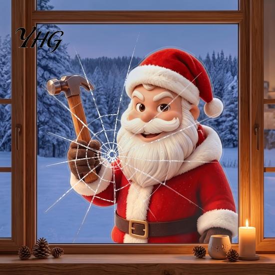 Non Adhesive Window Clings Christmas Santa Claus Static Glass Sticker, Removable Reusable PVC Party Supplies for Living Room Bedroom Holiday