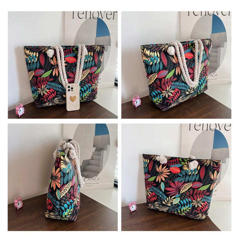 2025 Новая женская сумка на плечо в китайском этническом стиле, красочная сумка-тоут большой вместимости, модная холщовая женская сумка через плечо, сумки-багеты