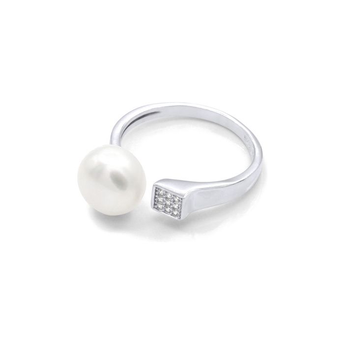 Bague - Pearls & Colors - Prestige - 9-10 mm Bouton - Perle Blanche - Argent 925 - Femme