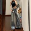 Retro Washed Denim Wide-Leg Low-Waist Micro Flare Pants