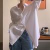 Women Mid-length Lapel Long Sleeve Single Breasted Back Tie Placket Shirt Solid Color Loose Fit Shirt