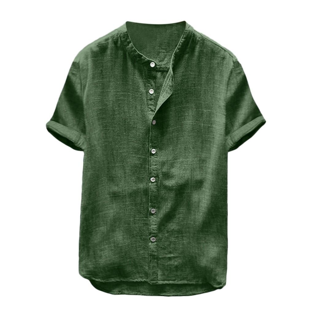 Men's Casual Loose Shirt Solid Color Thin Cotton Linen T-shirt Top